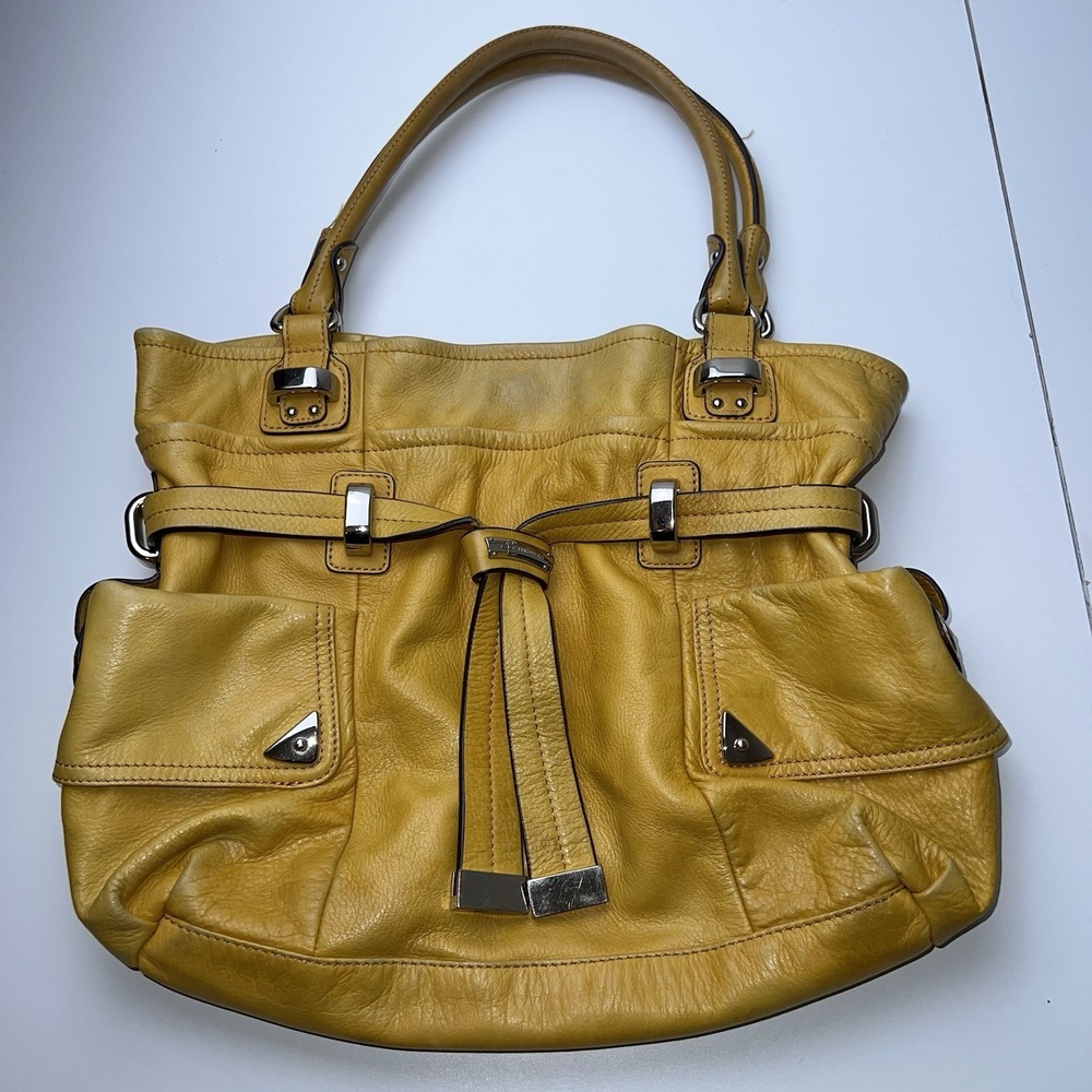 B. Makowsky Buttery Soft Genuine Leather Hobo Belted Shoulder Bag Mustard